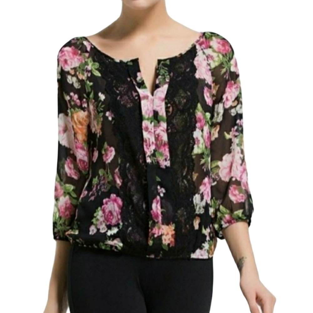 Stoosh Black Lace Floral Sheer Blouse